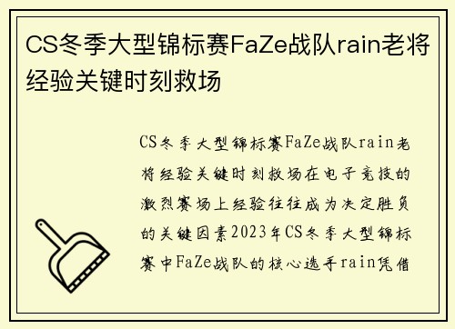 CS冬季大型锦标赛FaZe战队rain老将经验关键时刻救场