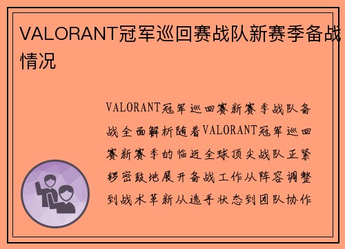 VALORANT冠军巡回赛战队新赛季备战情况